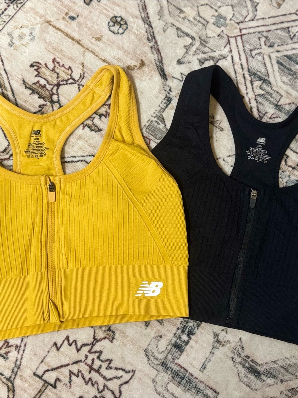 New Balance Yellow Ribbed Zip-Front Sports Bra
